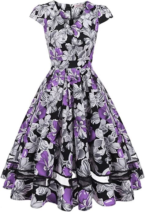 Acevog Damen 50s Vintage Rockabilly Kleid Festliches Kleid Blumenkleid
