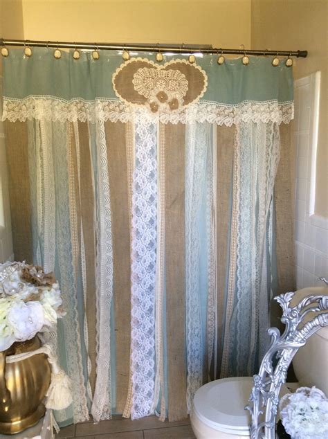 72 Shabby Rustic Chic Burlap Shower Curtain Lace Ruffles