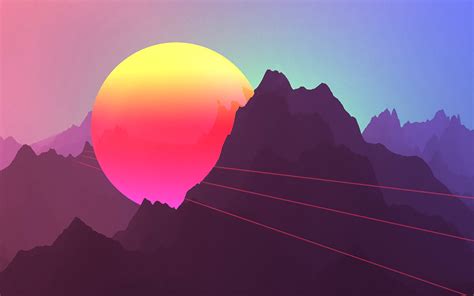 Wallpaper Mountain Digital Art Neon Landscape Sunset Resolution