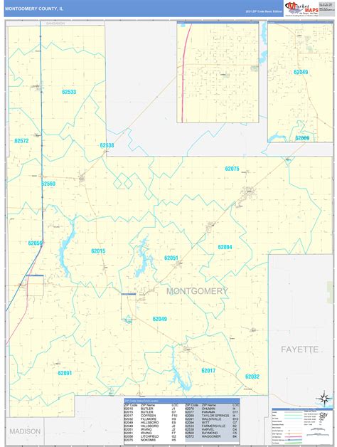 Montgomery County Il Zip Code Wall Map Basic Style By Marketmaps