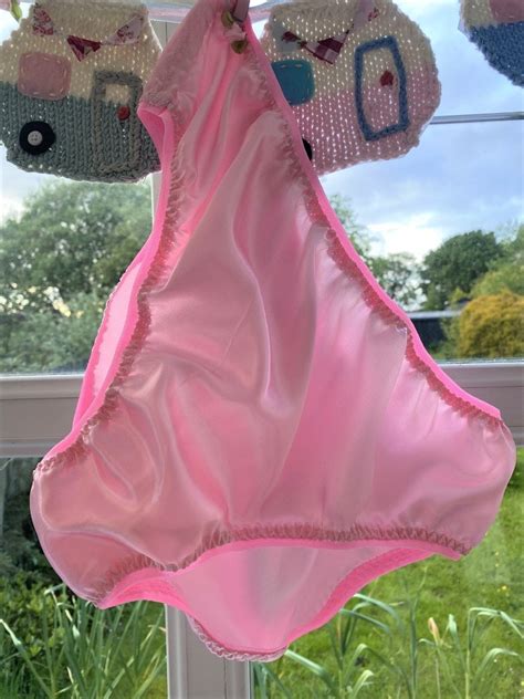 handmade pink satin panties knickers sissy plain picot silky etsy uk