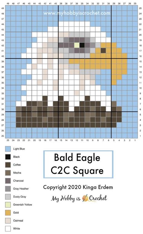 Bald Eagle C2c Square Free Crochet Pattern And Graph Wildlife Graphghan