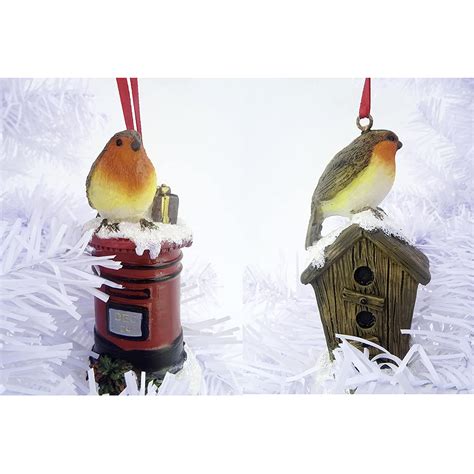 Set Of 2 9cm Robin Christmas Tree Decorations Festive Ornaments