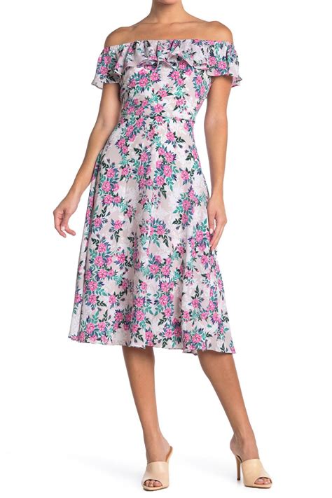 Betsey Johnson Synthetic Floral Off The Shoulder Midi Dress Lyst