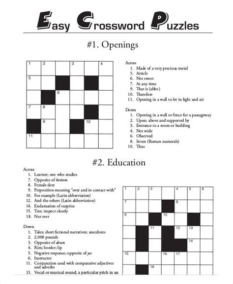 Easy Printable Crossword Puzzles For Adults Locationdagor