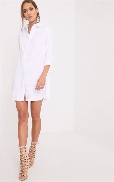 Leni White Shirt Dress Dresses Prettylittlething Prettylittlething