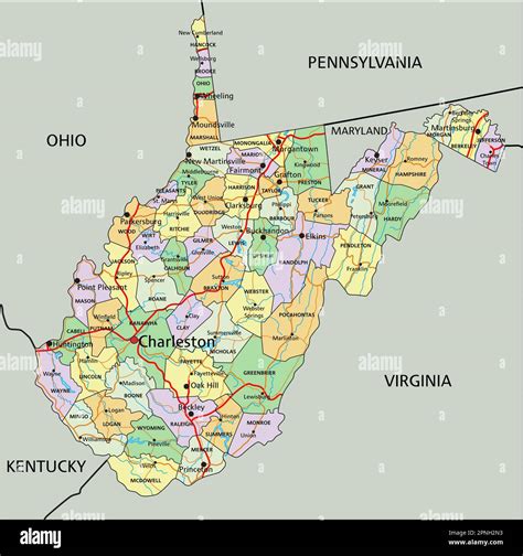 West Virginia Highly Detailed Editable Political Map With Labeling