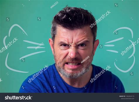 People Emotions Angry Man Beard Isolated Stock Photo 1302654115