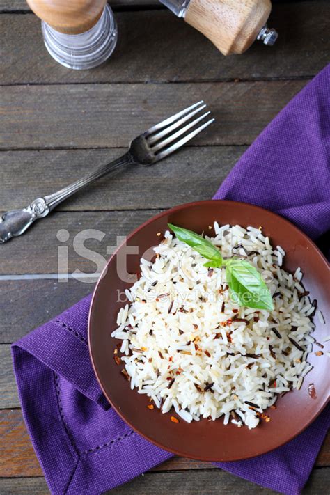 Boiled Long Grain Rice On A Ceramic Plate Stock Photo Royalty Free