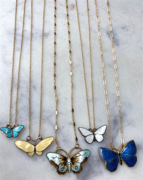 Vintage Sweden Blue Enamel Butterfly Gold Filled Choker Necklace