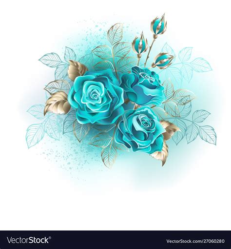 Three Turquoise Roses Royalty Free Vector Image