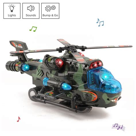 Vokodo Military Helicopter With Lights Sounds Bump And Go Self Riding