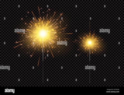 Bright Shiny Sparkling Bengal Light Fireworks Isolated On Black