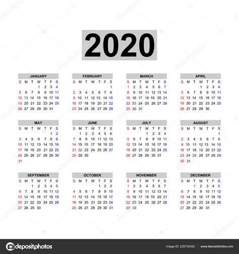 Modelo Calendário 2020 Calendário Design Nas Cores Preto Brancas