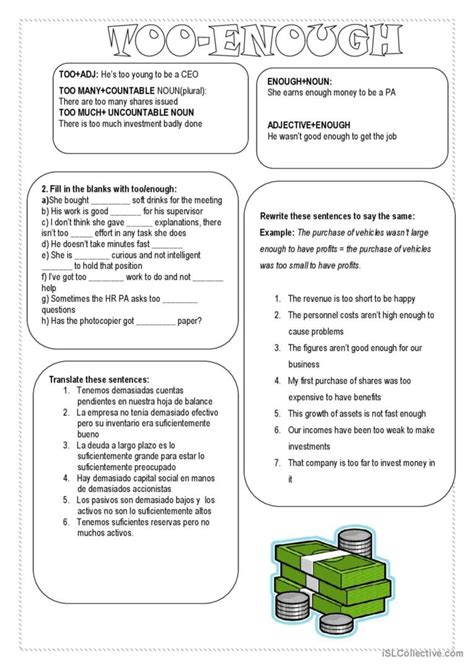 Too Too Much Too Many Enough Fi English ESL Worksheets Pdf Doc