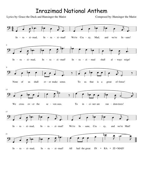 Inrazimad National Anthem Sheet Music For Piano Solo