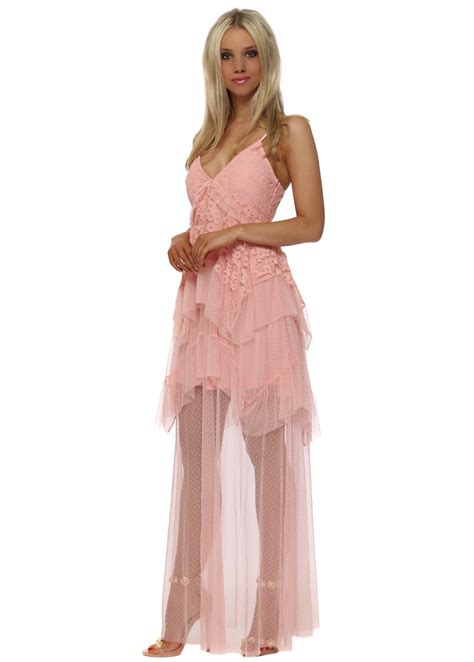 Danity Baby Pink Layered Tulle Maxi Dress