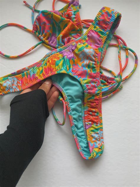 Deadstock Vintage Inspired Bikini Thong Style Floral Printed Etsy