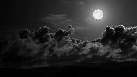Fond Décran Monochrome Nuit Ciel Des Nuages Lune Clair De Lune