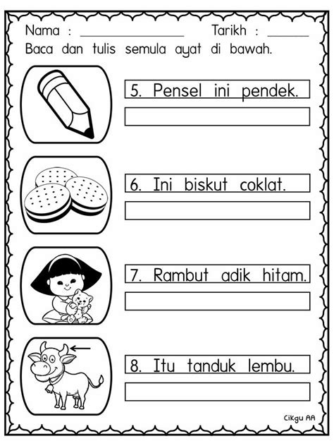 Lembaran Kerja Prasekolah Bahasa Melayu Menulis Ayat Mudah Playing