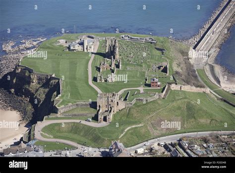 An Aerial View Of Tynemouth Castle And Priory North East England Stock