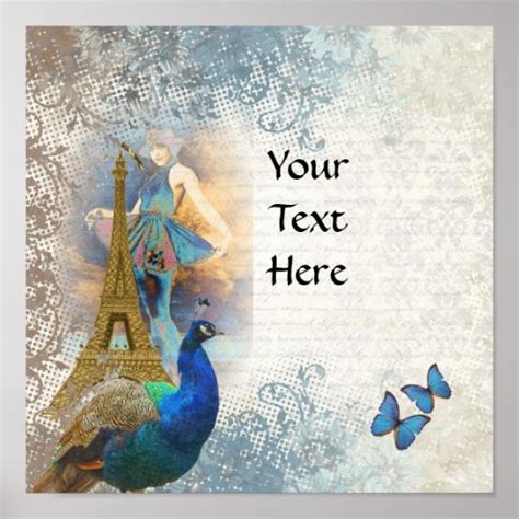 Paris Peacock Collage Poster Zazzle