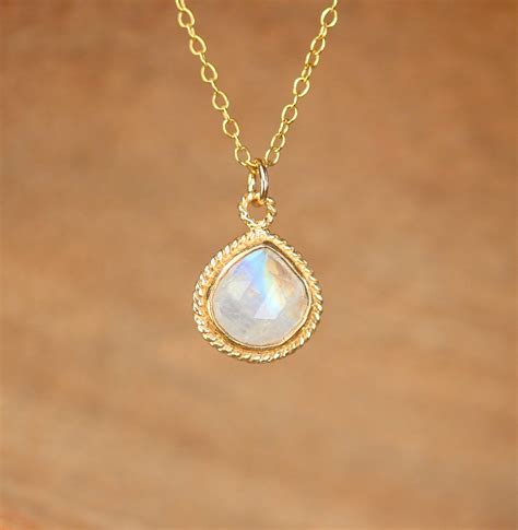 Moonstone Necklace Rainbow Moonstone Necklace Solitaire Necklace Gold Bezel Moonstone