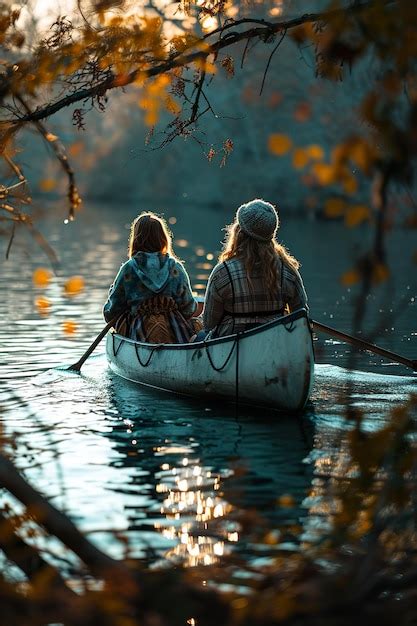 Premium Ai Image Two Women Paddling A Boat Through Water