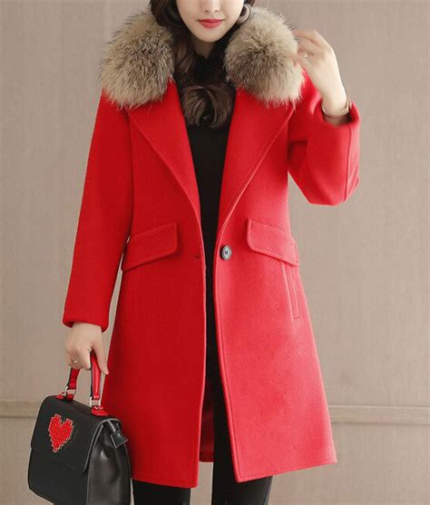 Women's Wool Winter Coat With Fur Collar - Jackets Expert