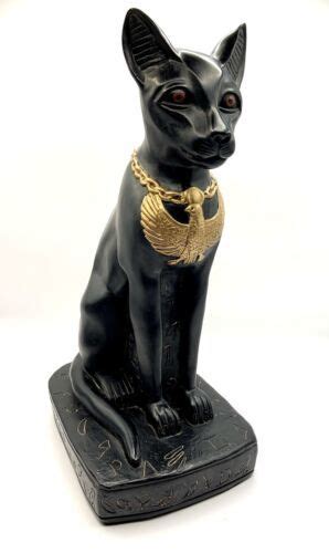 Egyptian Black Siamese Cat Statue Goddess Figurine Hand Painted