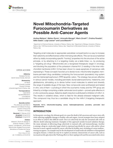 Pdf Novel Mitochondria Targeted Furocoumarin Derivatives As Possible