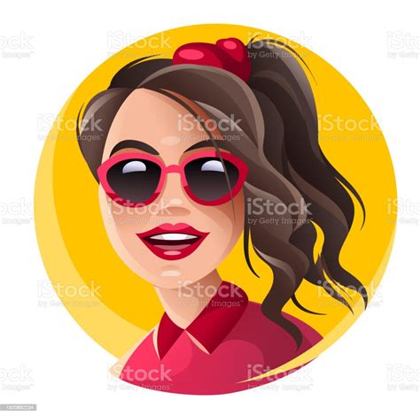 Pretty Girl Face Fashionable Sunglasses Trendy Avatar Icon Vector