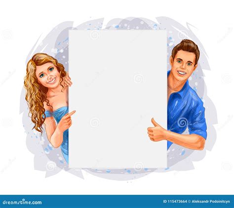 Man Woman Holding Banner Stock Vector Illustration Of Male 115473664