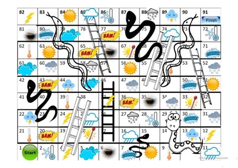 Game Snakes And Ladders Weather Worksheet Free Esl Projectable