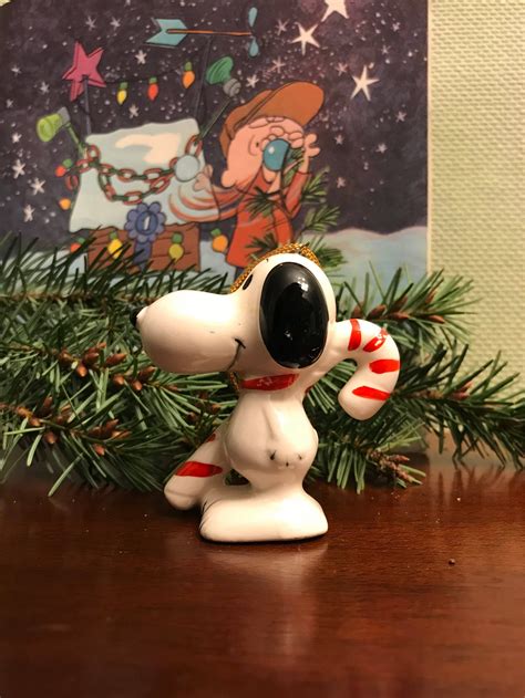 Vintage Snoopy Ornament Porcelain Snoopy With Candycane Peanuts