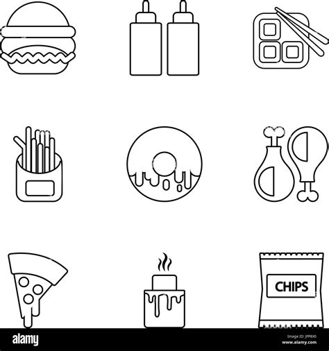 Different Fast Food Icons Set Outline Style Stock Vector Image And Art