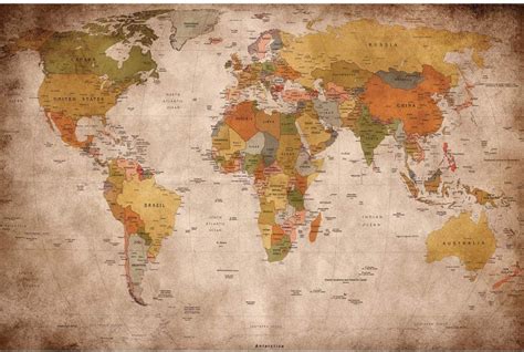 Poster Mapa Mundi Golden Mapa Aquarela Mapa Mundo Parede Quadro De Mapa