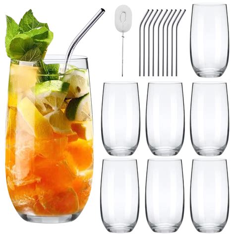 Buy Highball Glasses Settall Drinking Cups Set Of 8clear Water Glass Tumblers With Straws16