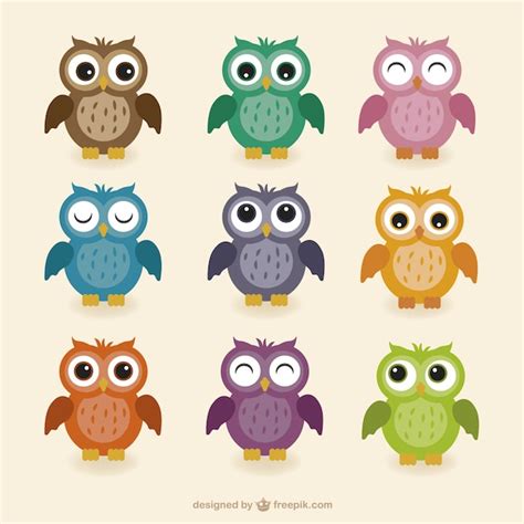 Colorful Owls Collection Free Vector