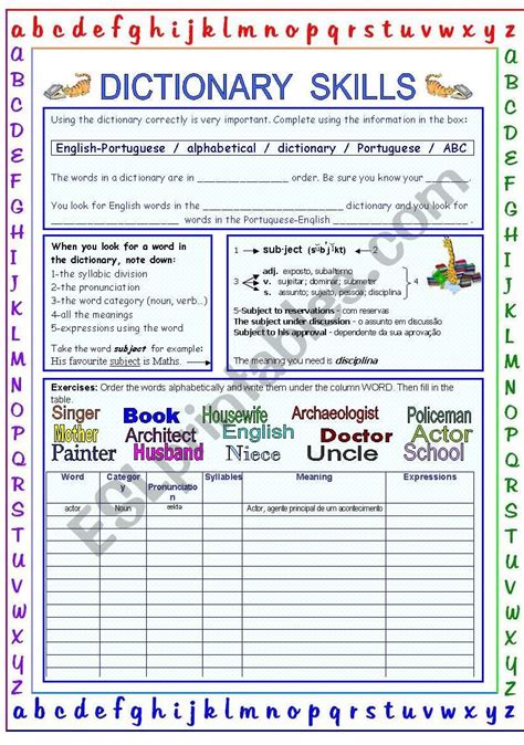 English Worksheets Dictionary Skills