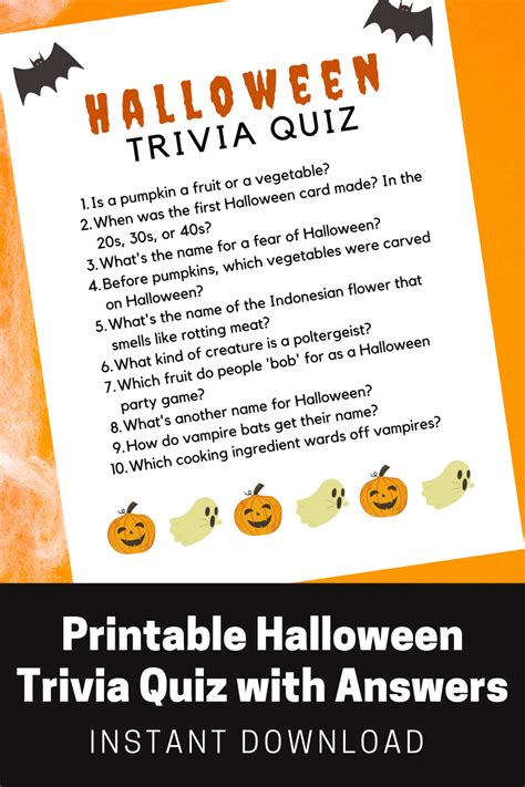 Printable Halloween Trivia Quiz With Answers Halloween Party Game For