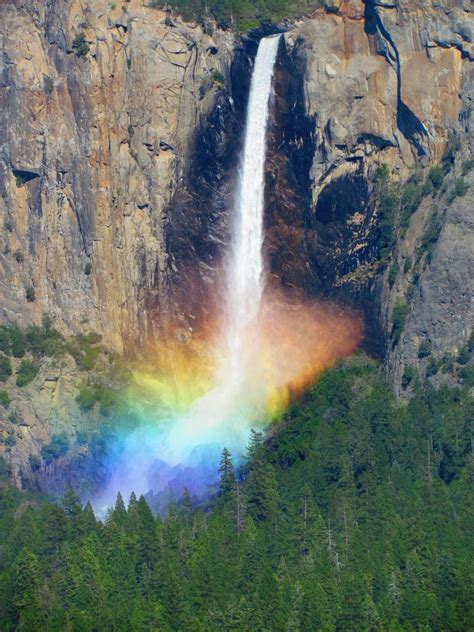 Vibrant Rainbow Cascades Below Waterfall Creating A Breathtaking
