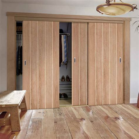 Three Sliding Wardrobe Doors And Frame Kit Victorian 4 Panel Oak Shaker