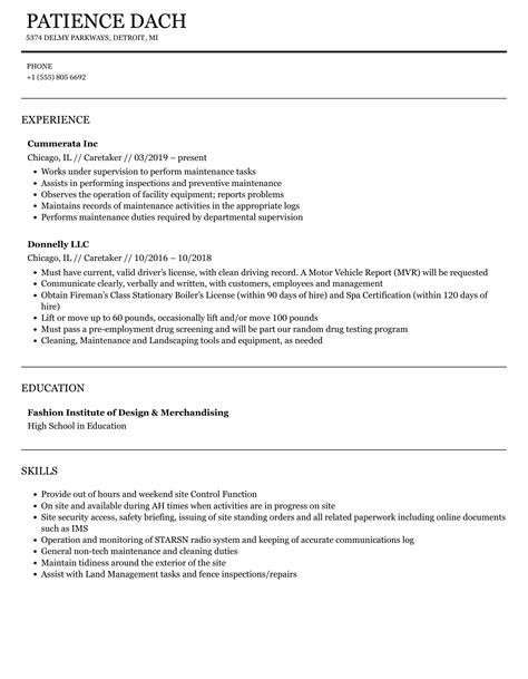 Caretaker Resume Samples | Velvet Jobs