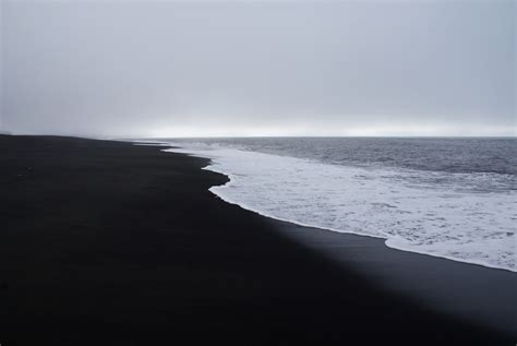 Beach Photography Sea Monochrome Overcast Horizon Black Sand Waves
