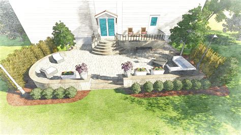 Custom Landscape Render Of A Small Backyard With New Patio And Shrubs