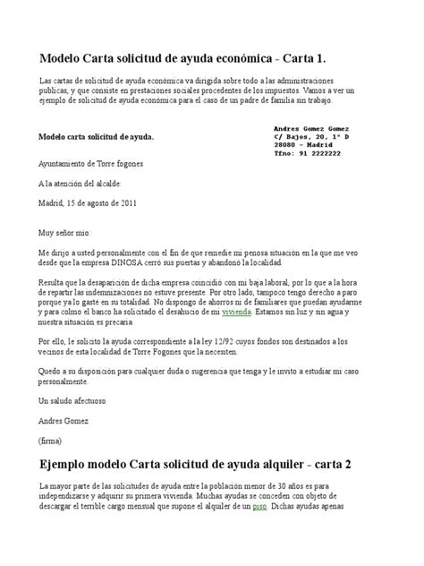 Modelo Carta Solicitud De Ayuda Económica Madrid Bancos