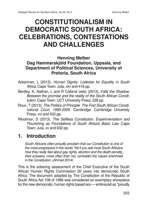 Pdf Constitutionalism In Democratic South Africa Celebrations