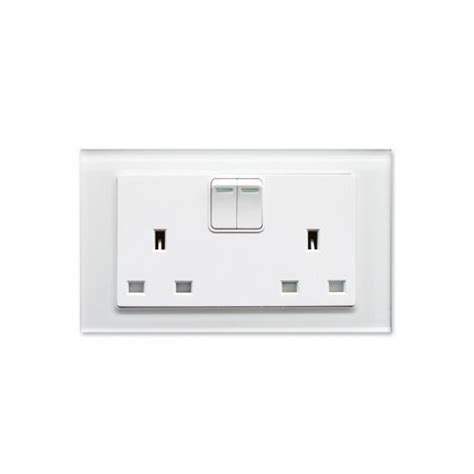 Retrotouch Crystal 13a Double Plug Socket With Switch White Plain Glass