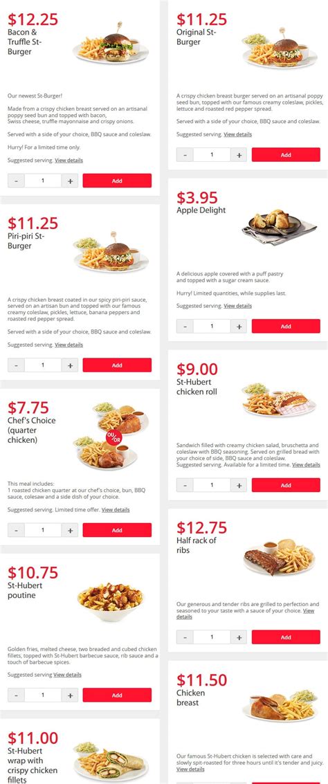 St-Hubert Menu Prices, Offers and Coupons